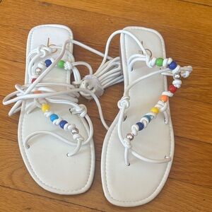 Bakers White Sandals with Multicolor Beads